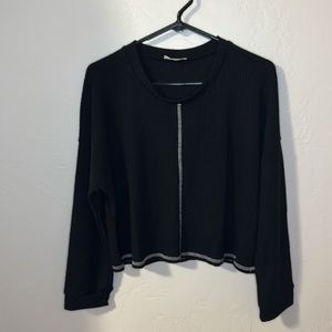 NIP Blumin black long sleeve ribbed top with white stitching M